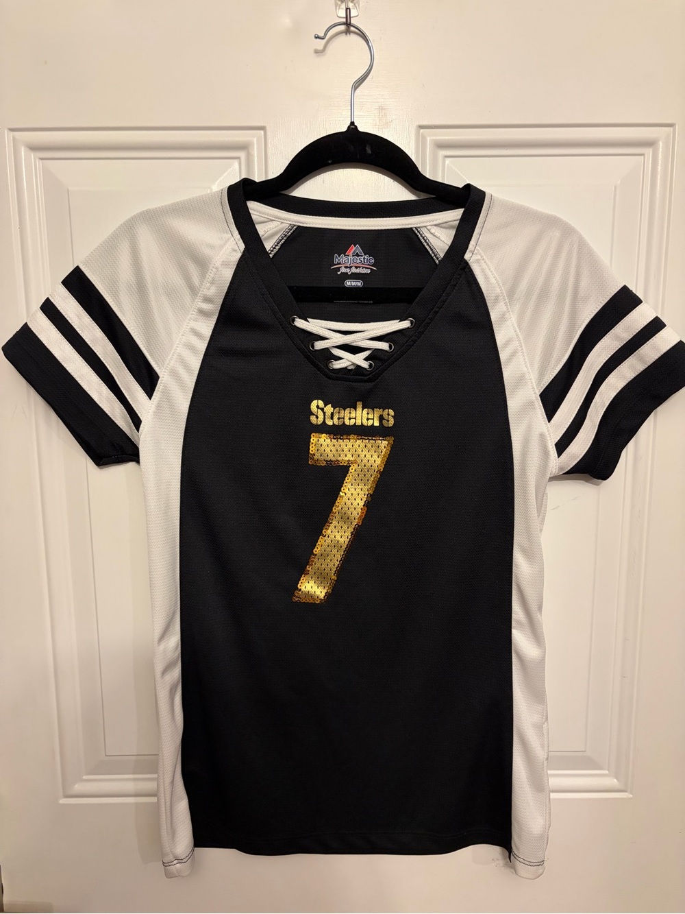 Majestic Pittsburgh Steelers Lace-Up Jersey Black, White & Gold Roethlisberger